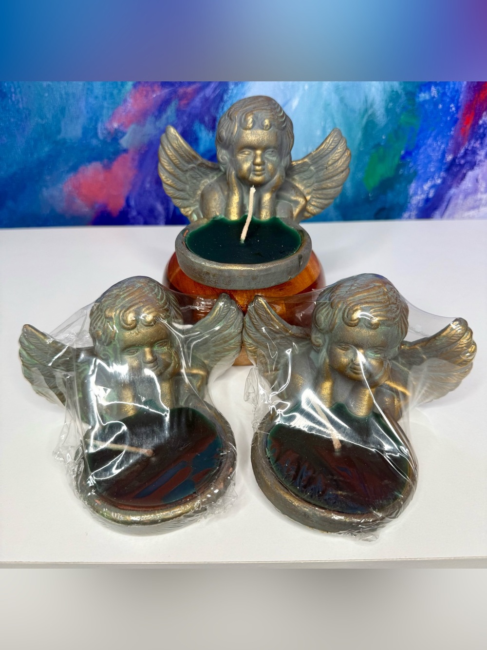 Cherub Angel Set 3 Ceramic Candle Holders Vintage 90s Y2K Whimsigothic Christian